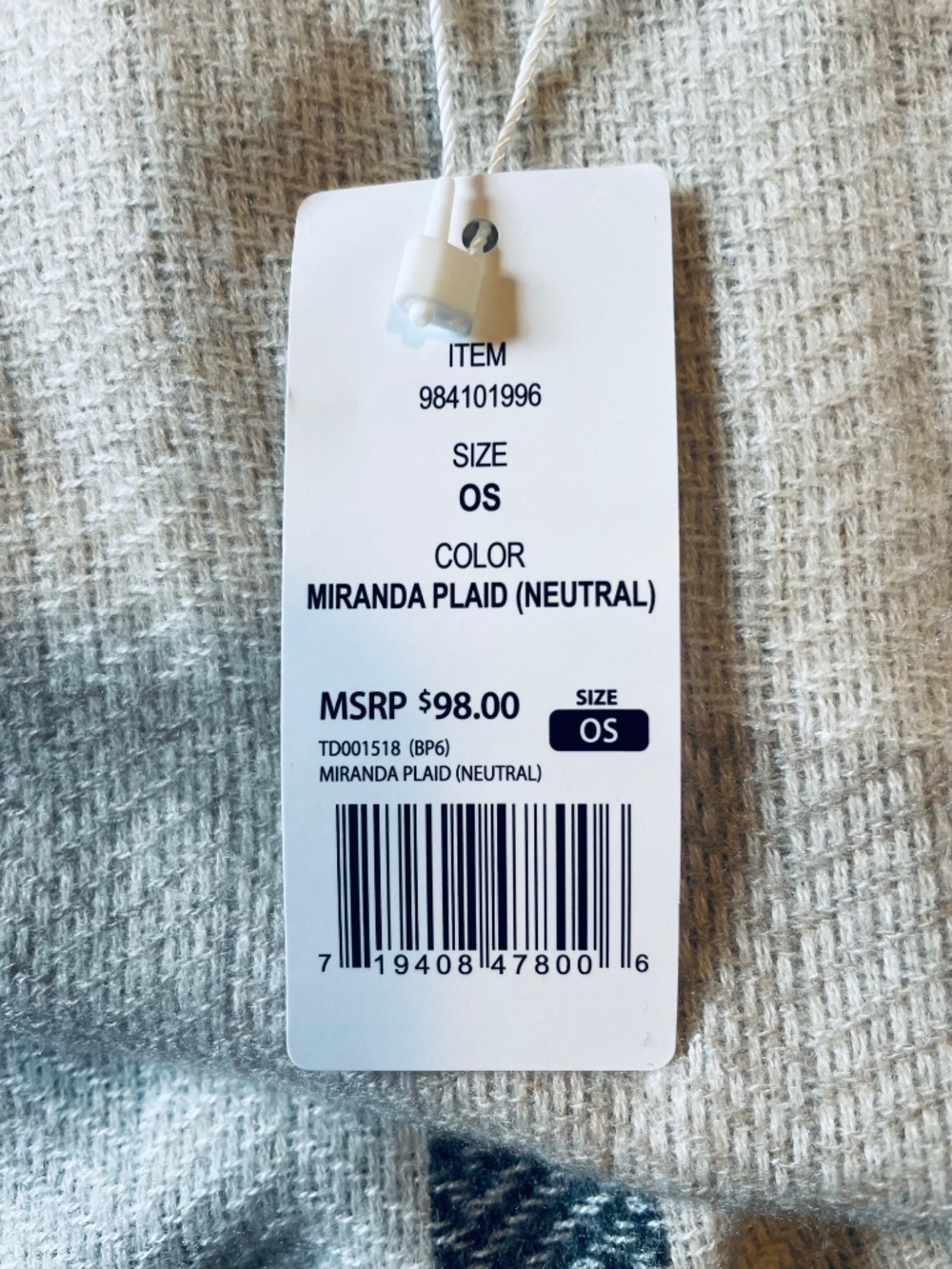 Minimalist Travel Wrap Neutral Cashmere Blend Miranda Plaid by Three Dots - Picture 6 of 9